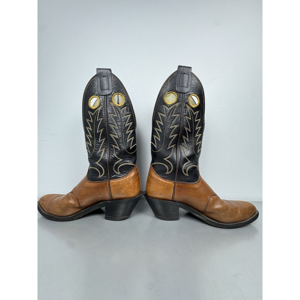 Vintage Olathe Cowboy Boots Mens 11 B Brown Black Leather Western Rodeo USA 70s - Picture 3 of 14
